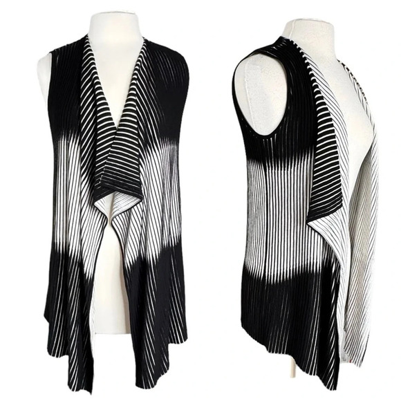 Lafayette 148 Ribbed waterfall Cardigan Sweater Striped Neutral Layer Small - Picture 1 of 7